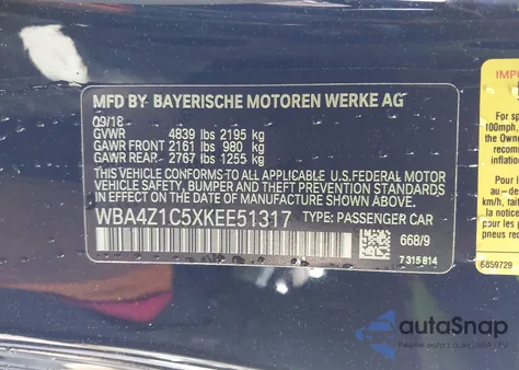 2019 BMW 430I z USA, uszkodzony, nr VIN WBA4Z1C5XKEE51317